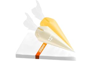 【12 Inch 200 Pcs】Disposable Piping Bags, Thickened Anti-Burst Anti-Leak Plastic Pastry Bags, Food Grade Non Slip Large Icing 