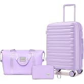 LARVENDER Luggage Sets 3 Piece, Carry On Luggage 20in Suitcase with Wheels | Hardside PP Carry On Suitcase with TSA Lock, Micro Fiber Peach Fabric, 22x14x9 Airline Approved for Travel, Lavender