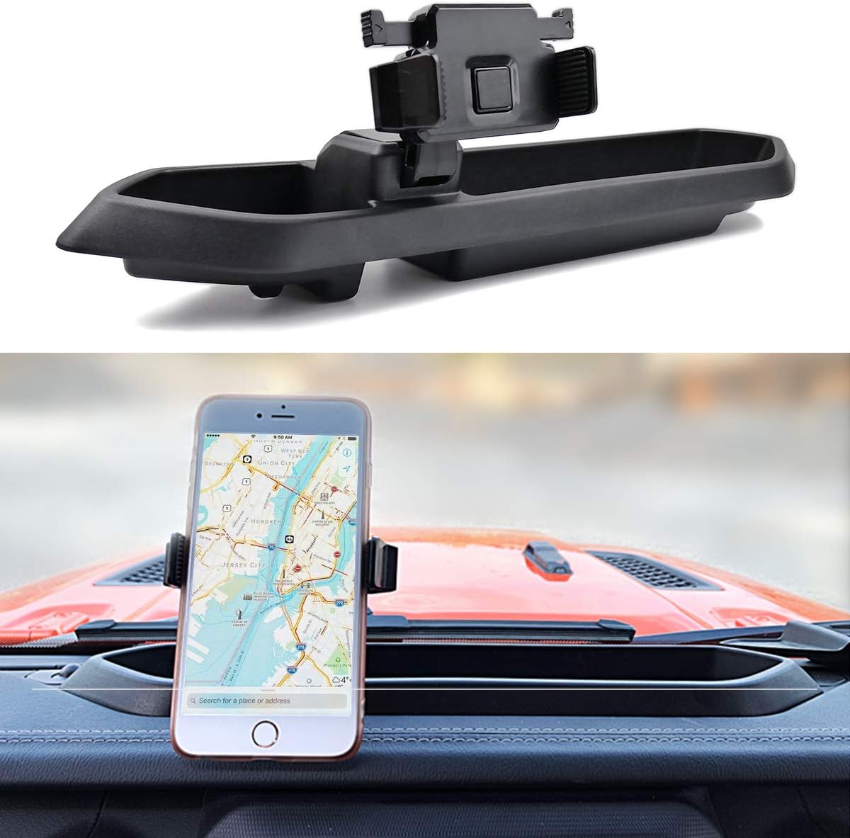 XBEEK 2018-2019 Jeep Wrangler JL Interior Accessories - Black Dash Phone Holder Mount Bracket with Dash Panel Storage Box