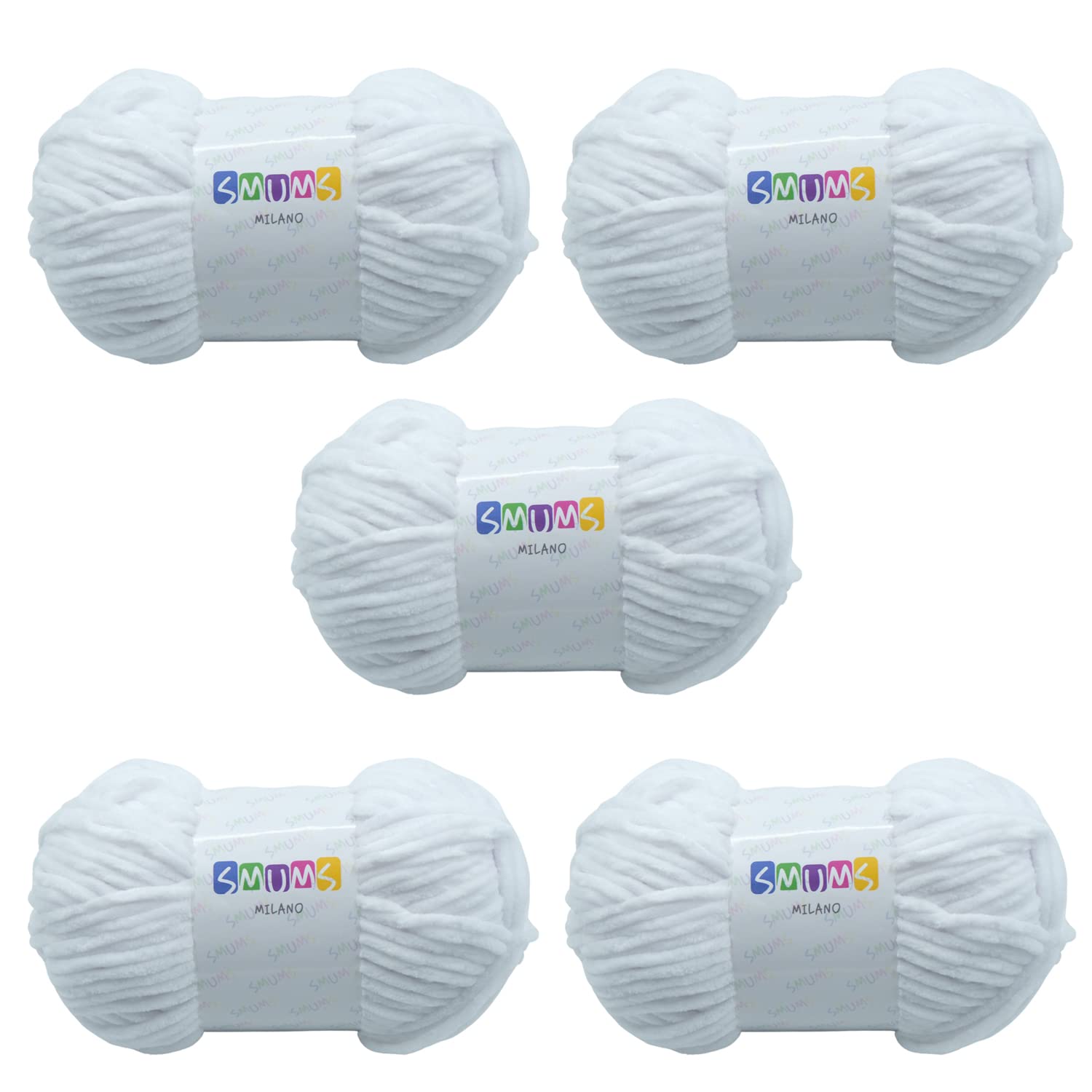 SMUMS Super Chunky | Knitting Wool Yarn for Crochet | 5 x 100 gr. Balls | 120 Meters 100% Polyester | Thick Yarn | Crochet Yarn| Wool for Crochet | Chunky Wool for Knitting | Velvet Yarn (White, 5)