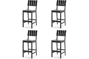 Homenjoy Patio Bar Stools Set of 4, HDPE Weather Resistant Tall Adirondack Chair, Heavy Duty Bar Height Adirondack Chairs with Footrest, 27.8 inch High Balcony Chair for Deck Pool Backyard, Black