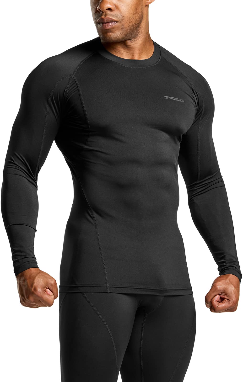 TSLA Men’s Long Sleeve Compression Shirt, UV Protection, Sweat Absorbent, Quick Drying, Long Shirt, Compression Wear, Undershirt, Sports Inner, Base Layer, Training Wear