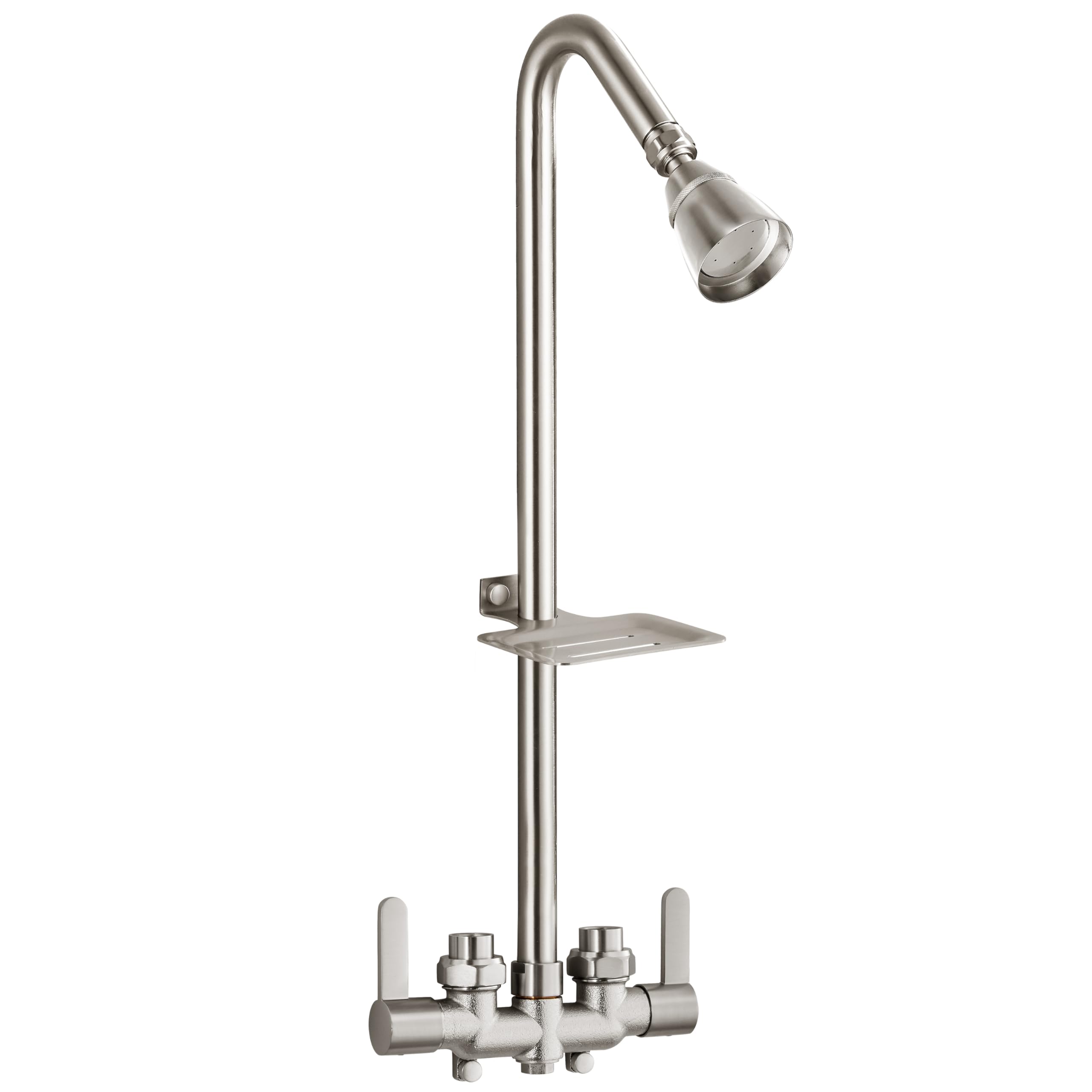 Photo 1 of Aolemi Outdoor Shower Fixtures,Outdoor Shower Kit Faucet System 3 Inch Center with Brass Showerhead,2 Handle Exposed Shower with Brass Mix Valve,with Soap Dish,Pipe Upward,Brushed Nickel