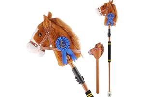 UEGHNS Stick Horse with Sounds for Kids，Hobby Horse on a Stick Adjustable Length Silent Illuminated Wheels (Brown)