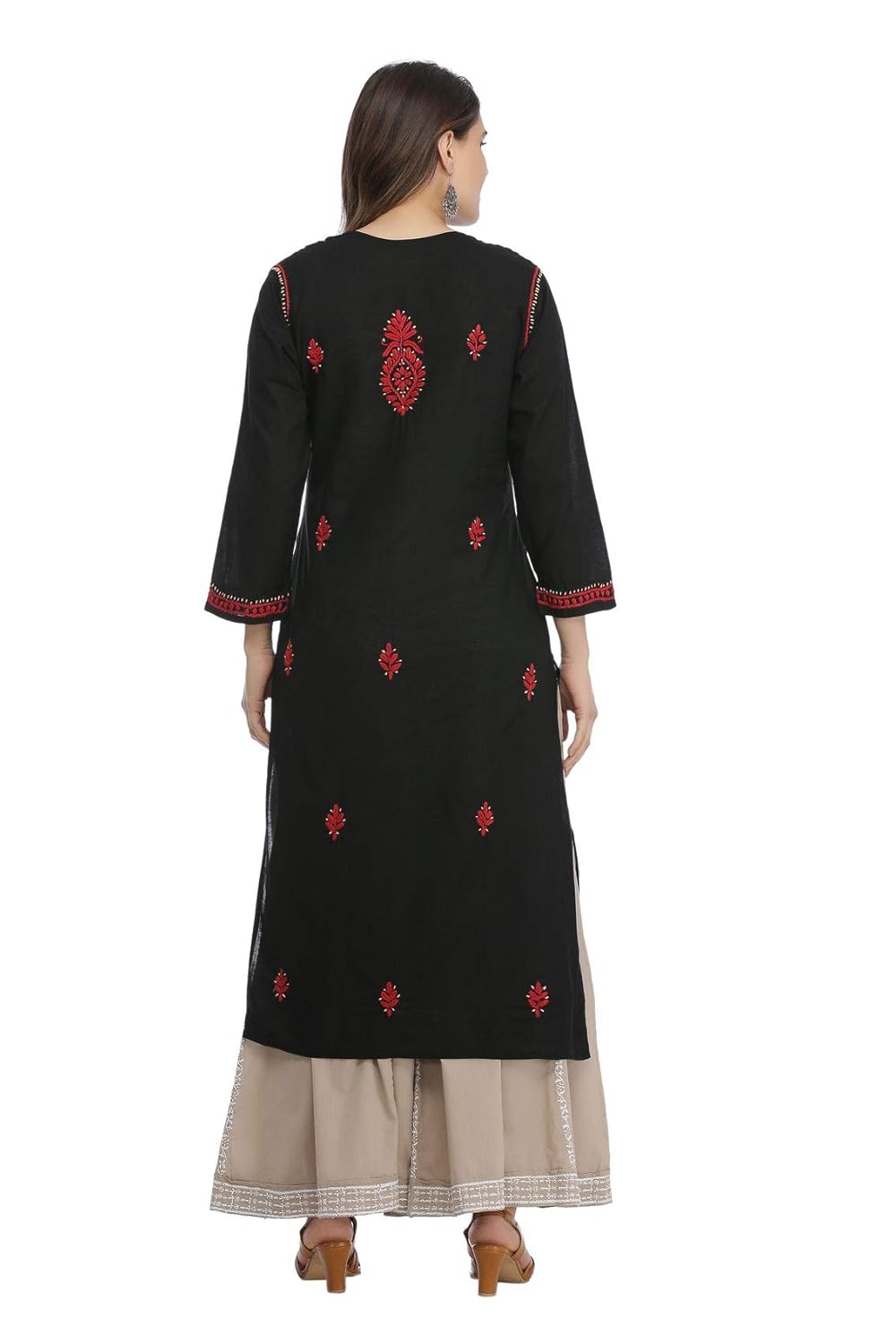 ada hand embroidered lucknow chikan regular wear cotton kurti kurta (a373637_black)