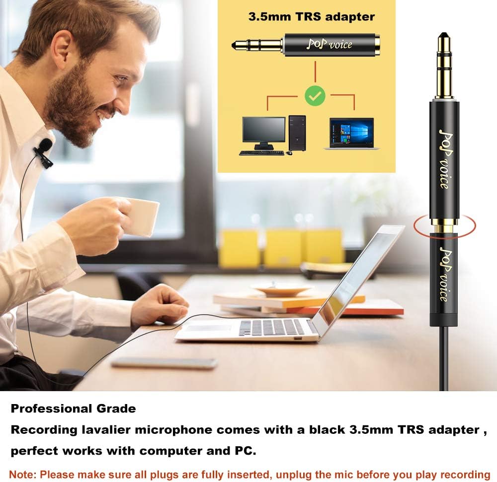 PoP Voice 12.8 Feet Lavalier Lapel Microphone Professional Grade Omnidirectional Mic Condenser Small Mini Perfect for Recording Podcast PC Laptop Android iPhone YouTube Interview ASMR External: Musical Instruments