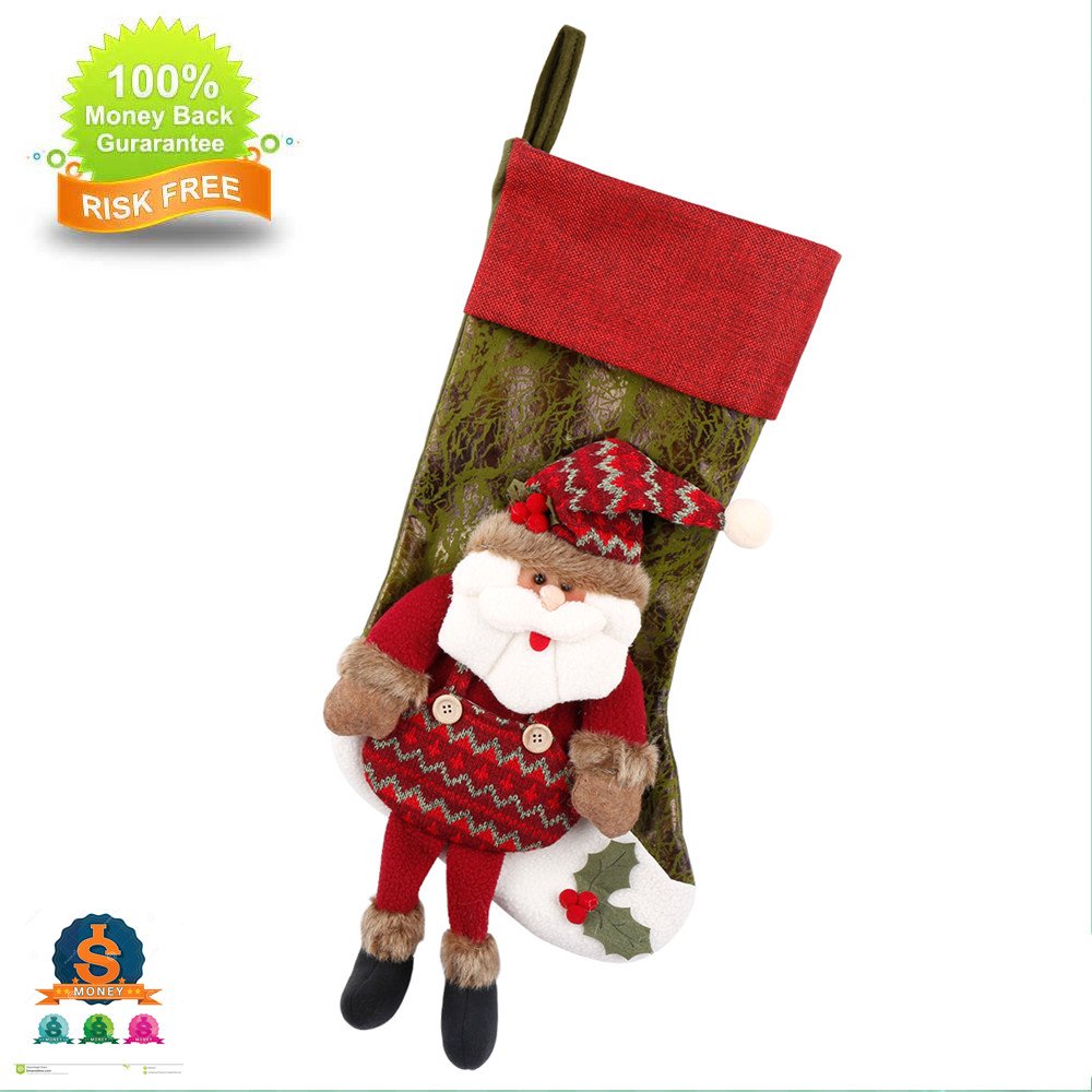 Christmas Stocking Sock, TORUBIA Tree hanging sock Christmas Larger Sock Candy bags With Lovely Santa Reindeer Snowman Decoration 8.6×21.2 Inch Perfect for Christmas stocking (Santa Claus)