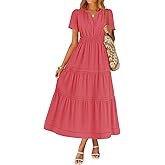 ZESICA Women's Summer Casual Short Sleeve Midi Dresses 2026 V Neck Elastic Waist Tiered Flowy Boho Dress with Pocket
