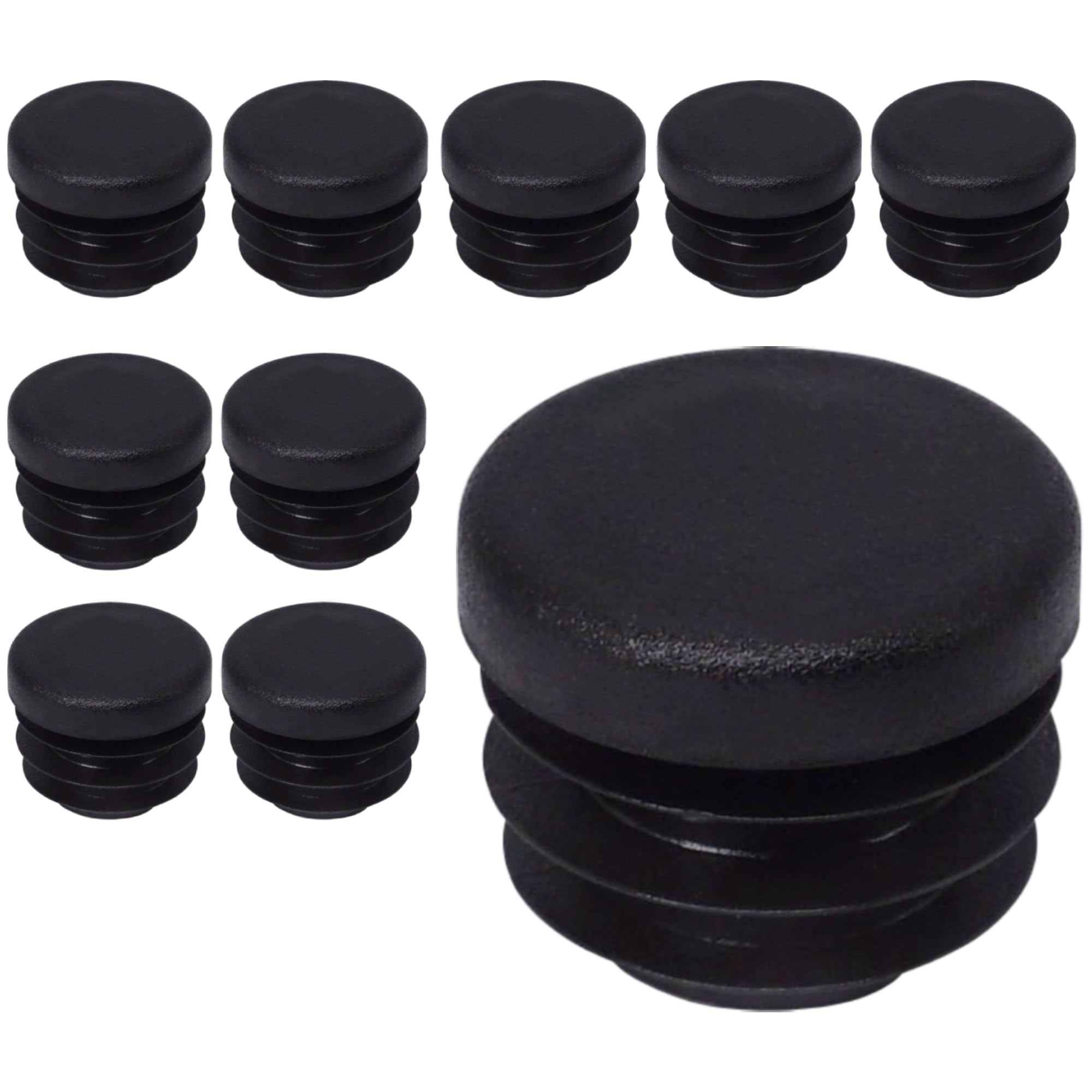 SKIR'CO (10 pcs) Round Tube Inserts 20 mm, Fence Post Plugs, Black Plastic Tube End Caps, Pipe Plugs, Black RAL 9005