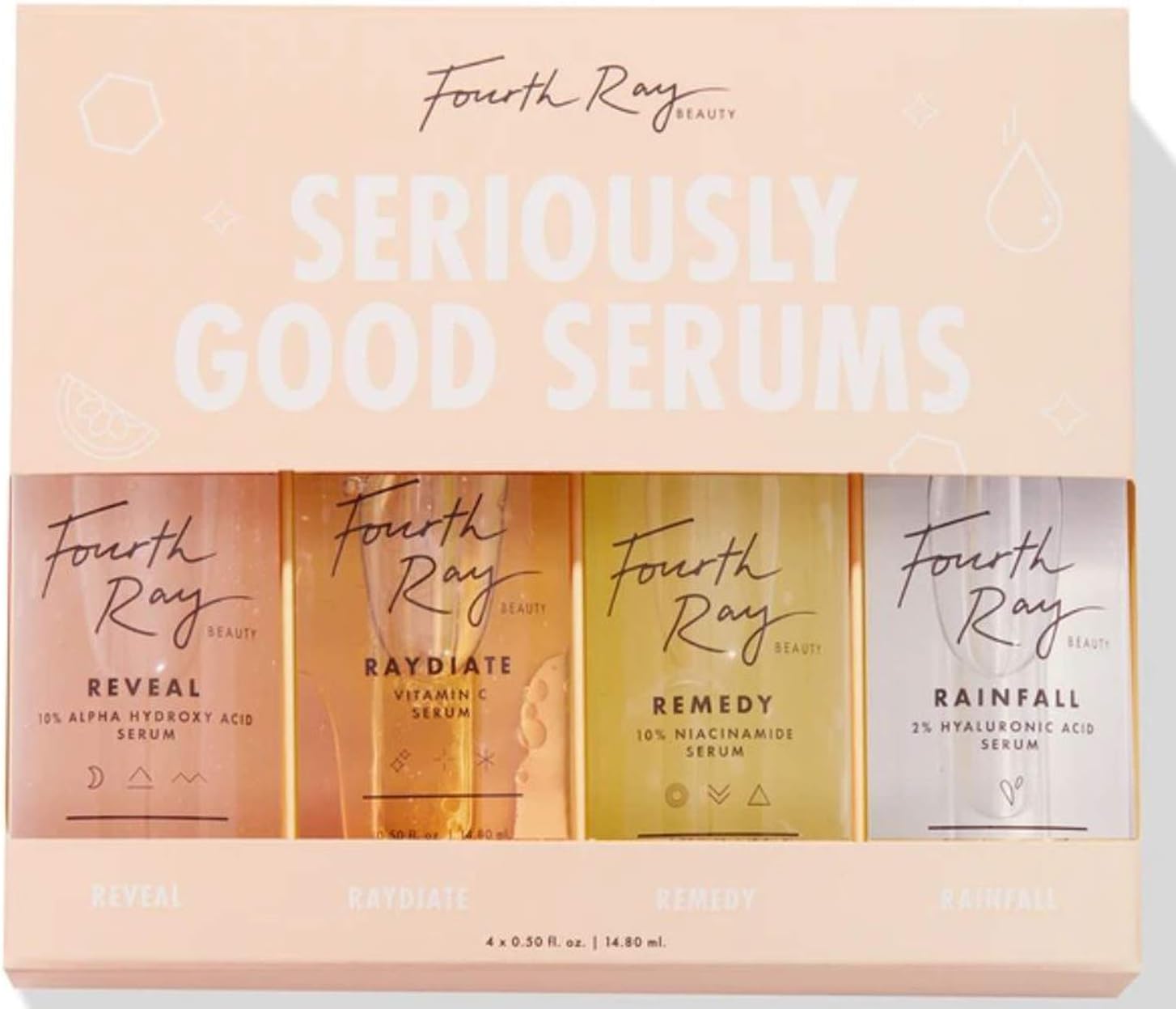 Fourth Ray Beauty Seriously Good Serums Kit! Included: Alpha Hydroxy Acid Serum, Vitamin C Serum, Niacinamide Serum And Hyaluronic Acid Serum! Perfect, Brighten, Exfoliate And Hydrate Your Skin!