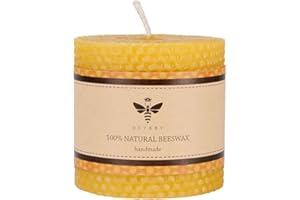 DEYBBY 3×3 in Beeswax Pillar Candle - Handmade Pure Beeswax Rolled Candle for Gift & Home Decor