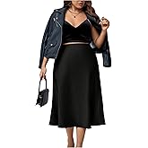Floerns Women's Plus Size Satin Ruffle Hem Casual Skirt Silk High Waist Solid Color Party Wedding Flowy A Line Midi Skirt