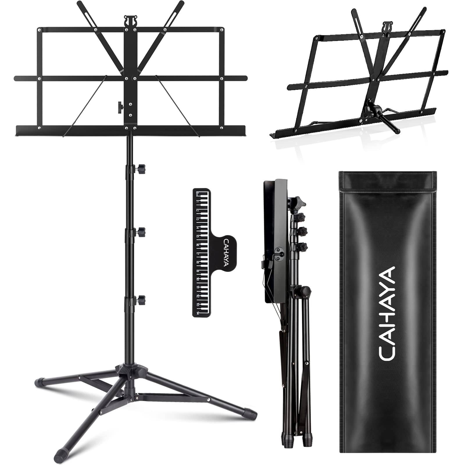 CAHAYA Portable Metal Sheet Music Stand with Carrying Bag, Sheet Music Folder, 170cm Raised Black Model CY0305