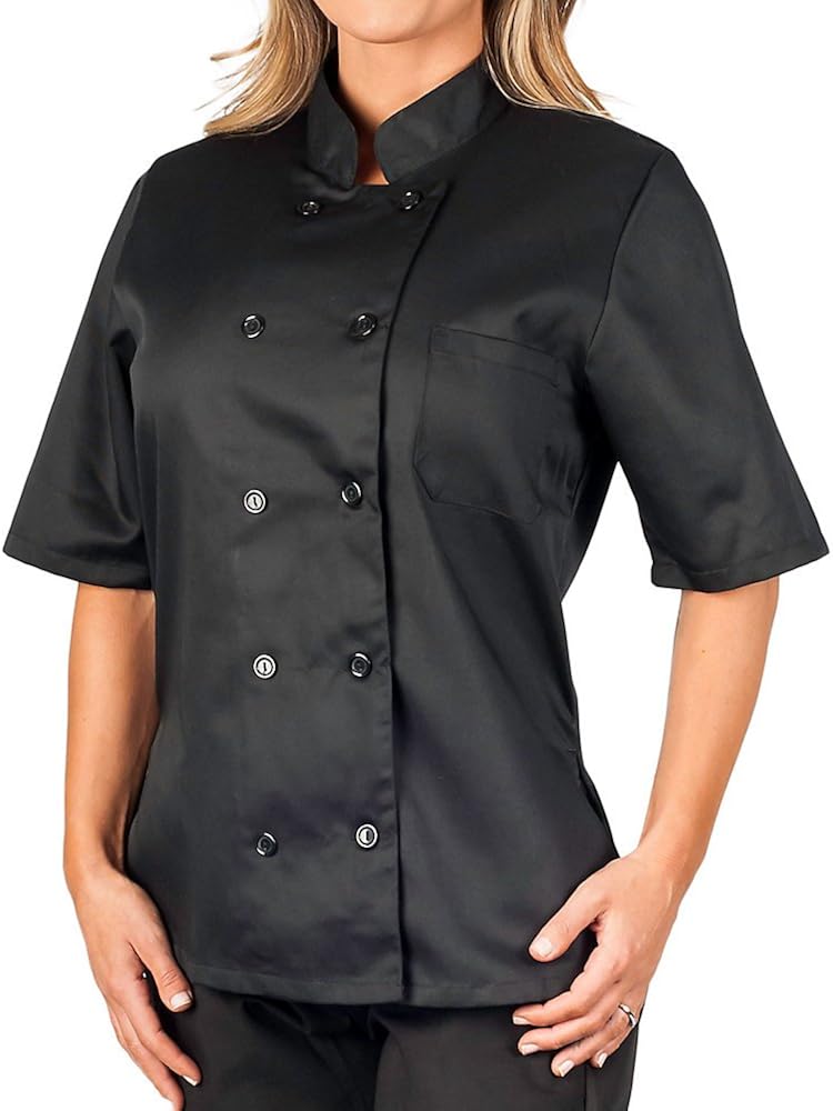 Womens Black Classic Short Sleeve Chef Coat: Clothing