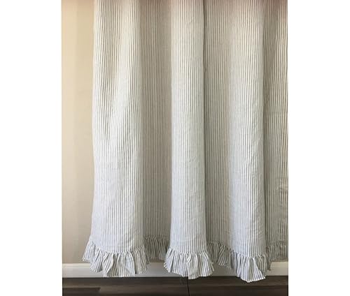 Amazon Com Grey And White Striped Shower Curtain Features Ruffle