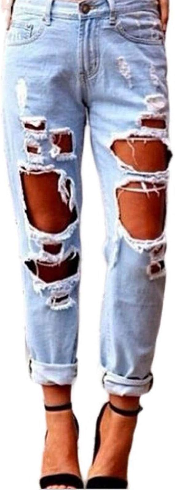 goodjinHH Damen Ripped Jeans High Waist Straight Destroyed Jeanshose Vintage Baggy Boyfriend