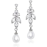 UDORA Women Zirconia Teardrop Imitation Pearl Long Dangle Earrings Bridal Bridesmaid Wedding Jewelry Gifts