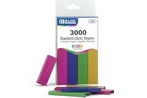 BAZIC PRODUCTS BAZIC Staples Standard (26/6) Metallic Color 3000/Pack, Stapler Refill Standard Size Staple, Assorted Colors, 1-Pack