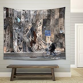 Taxi Sign on The Street - Fabric Wall Tapestry Home Decor - 51x60 inches