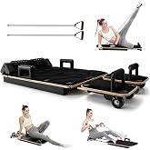 Pilates Reformer Board for Home Workout, Wooden Pilates Equipment Set | Maple Wood Deck &bull; Steel Sliding Rails &bull; Quiet PU Wheels &bull; Thick EVA Knee Pad &bull; Non-Slip Surface