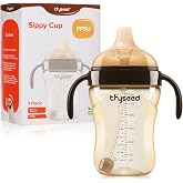 Thyseed Spill-Proof Weighted Straw Sippy Cup, Baby Transition Trainer, Soft Silicone Spout, BPA-Free, 6m+, 10 oz, 1 Pack