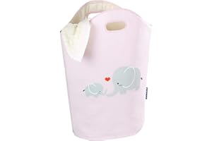 WENKO Kids Laundry Hamper, Baby Hamper for Nursery, Baby Basket for Dirty Clothes, Elephant Nursery Hamper, Toy Basket with Handles, Pink Laundry Bin, 15.7 x 20.5 x 7.9 inch