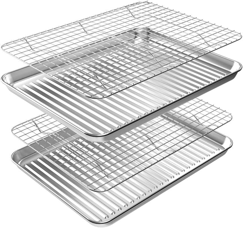 Photo 1 of ROTTAY Baking Sheet with Rack Set (2 Pans + 2 Racks), Stainless Steel Cookie Sheet with Cooling Rack, Nonstick Baking Pan, Warp Resistant & Heavy Duty & Rust Free, Size 16 x 12 x 1 Inches