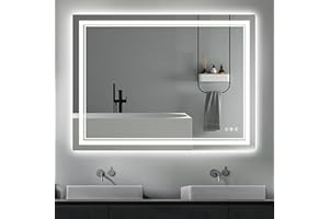 ENJOYBASICS 40"x30" LED Bathroom Mirror with Front and Backlit, Vanity Mirror with Stepless Dimmable Double Lights, Large Wall Mirror, Anti-Fog, Memory, Colors Adjustable (Horizontal/Vertical)