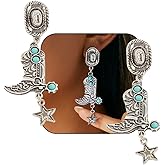 Silver Western Earrings Vintage Silver and Turquoise Western Style Cowboy Hat Boots Cowgirl Country Concert Dangle Earrings Jewelry Accessories for Women