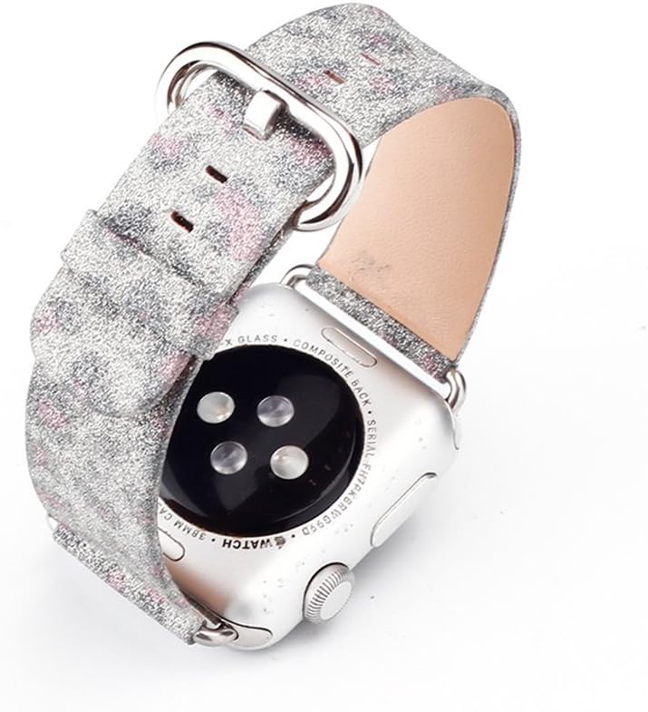 KuToo Compatible with Apple Watch Band Series 2 Series 1, Leather Flash Glitter Bling Band Wristband Strap Replacement Band for Apple iWatch Band/Sport/Edition (38-Leopard Strap)