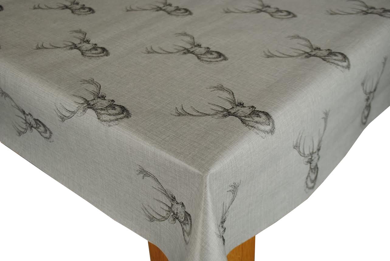 Karina Home Highland Stag Grey PVC Wipe Clean Tablecloth (200cm x 137cm, Grey)