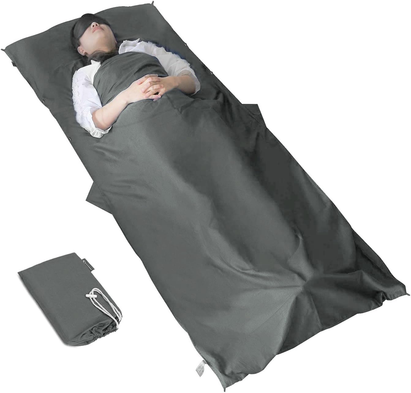MYCARBON Travel Sleeping Bag Liner, 100% Cotton Super Soft 220 x 90cm Travel Sheet Portable Lightweight for Camping Bed Bag, Hostels, Coaches, Picnic, Trains with Pillow Pockets