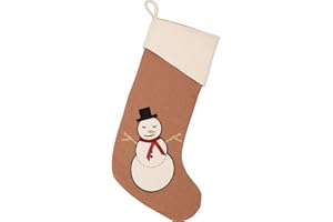 VHC Brands Farmhouse Apple Red Graphic/Print Cotton Let It Snow Christmas Decor Snowman Fabric Loop Appliqued Textured 20x11 Stocking