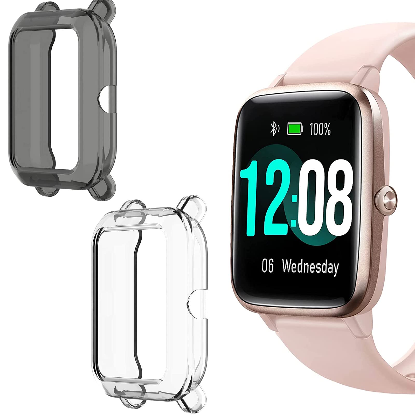 ID205L Case, Giaogor Silicone TPU Protective Case Cover Slim Guard Bumper Compatible with Letsfit ID205L / LETSCOM ID205L Veryfitpro Smart Watch (2 pack-Black+Clear)