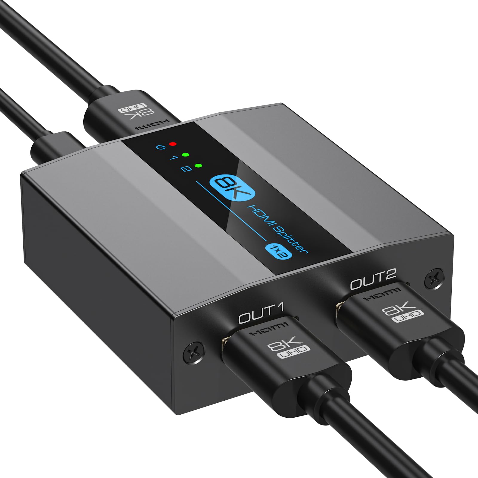 VEDINDUST 8K60Hz HDMI 2.1 Splitter 1 In 2 Out 4K120HZ for Dual Monitors Supports EDID HDCP2.3 for Xbox PS4 PS5 Roku Blu Ray Player Two can be Displayed Simultaneously