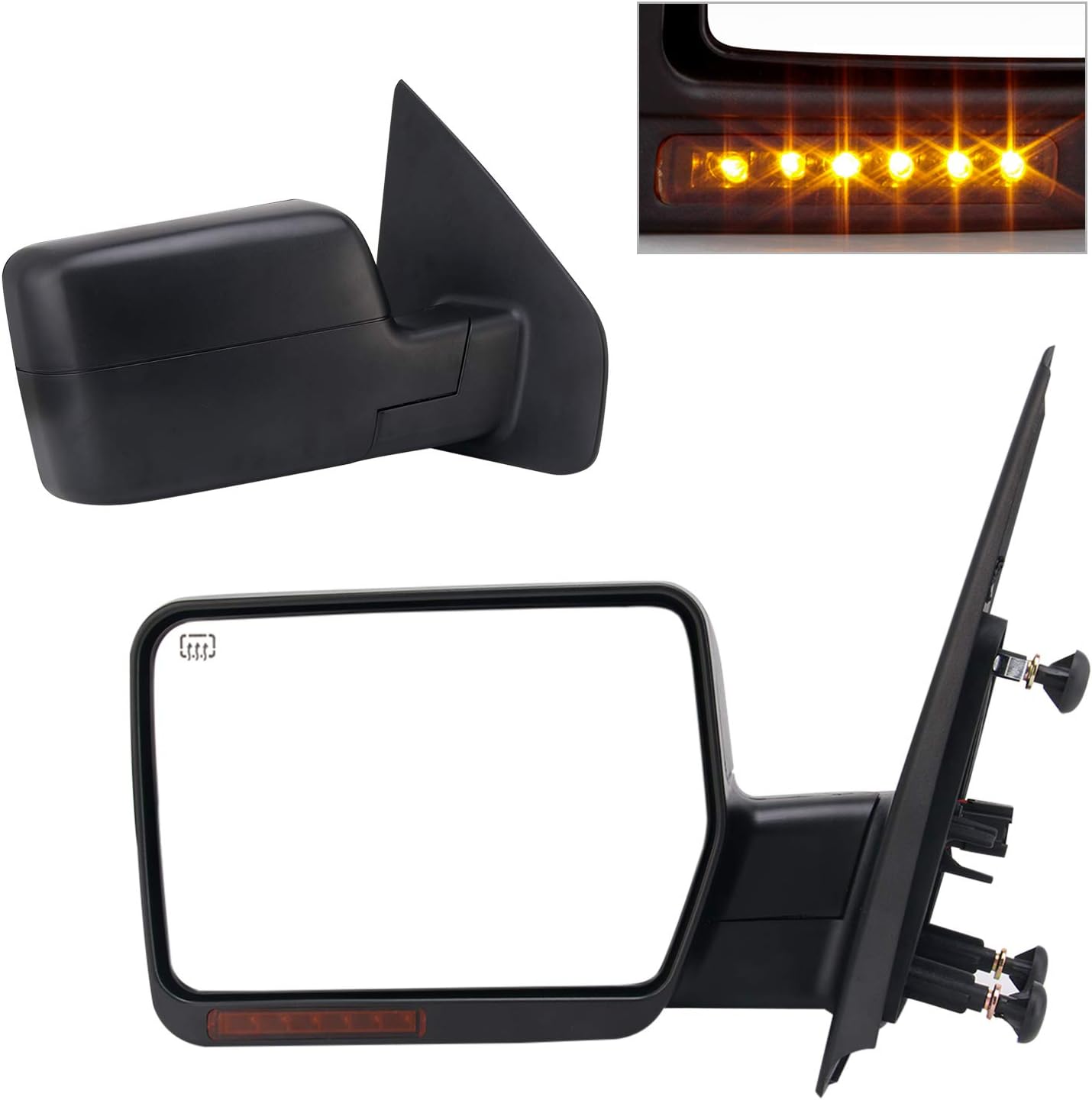 Perfit Zone TOWING MIRROR Replacement Fit For RIGHT SIDE FORD F150 2004-2007 POWERED,BLACK,HEATED,W/AMBER SIGNAL
