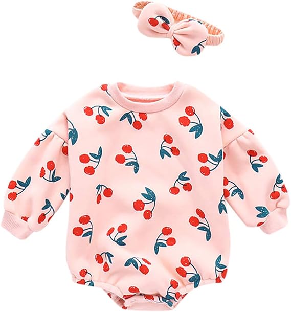 Amazon Co Jp 新生児幼児女の赤ちゃんフルーツプリント厚く暖かいロンパースボディスーツヘアバンド服ベビー服 ロンパース 着ぐるみ ジャンプスーツ カバーオール ベビー キッズ用 ワンピース チュニック 新生児服 赤ちゃん 長袖ロンパース 秋冬 服 ファッション小物