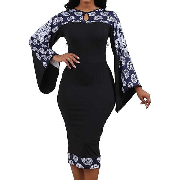 ヌキテパEthnic Print Flare Sleeve Dress ヌキテパ Ethnic Print Flare Sleeve Dress