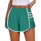 Caracilia Women Running Shorts Flowy Pleated Athletic Shorts Summer High Waisted Tennis Sporty Workout Gym Shorts
