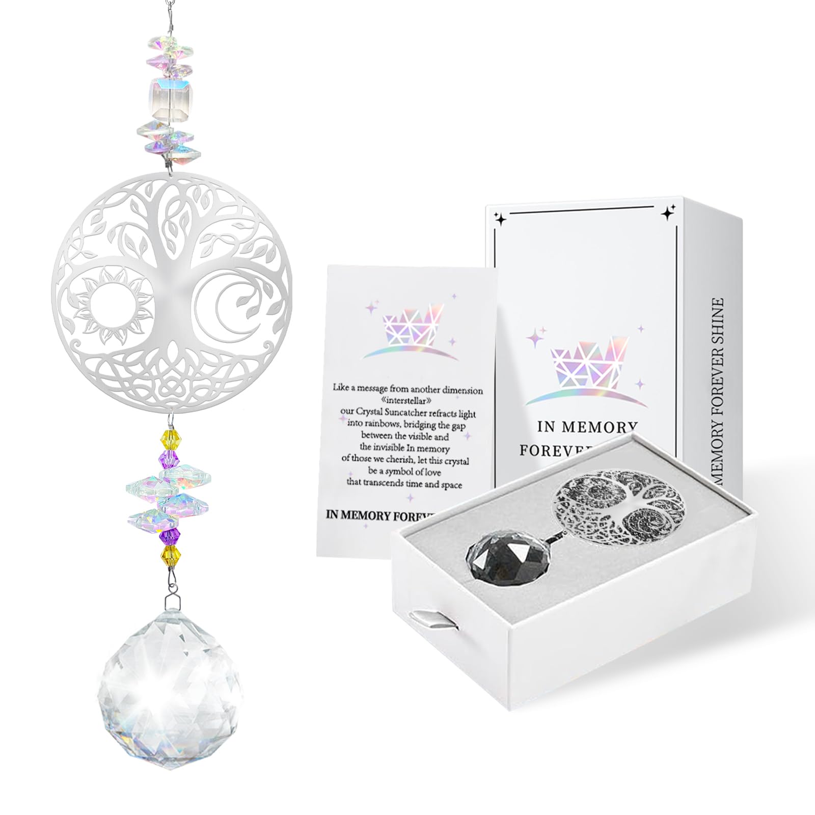 Memorial Gifts for Loss of Loved One, Sympathy Gift Crystal Suncatcher Hanging Ornament, Bereavement Gift Ideas, In Loving Memory Gifts, Grief Remembrance Condolences Passed Away Gifts (Tree of Life)