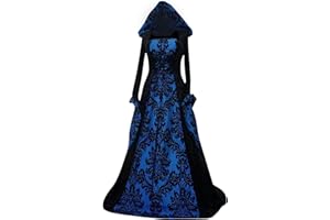 YSLMNOR Women's Gothic Witch Dress Medieval Corset Renaissance Dress with Hood Victorian Dresses Halloween Cosplay Costume