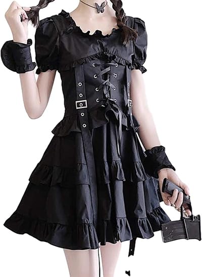 Amazon Co Jp グードコ Aライン 可愛い 暗黒系 レディース ハイウェスト ロリータ ワンピース 半袖 森ガール Lolita フレア ワンピース コスチューム 日常 ドレス 服 ファッション小物
