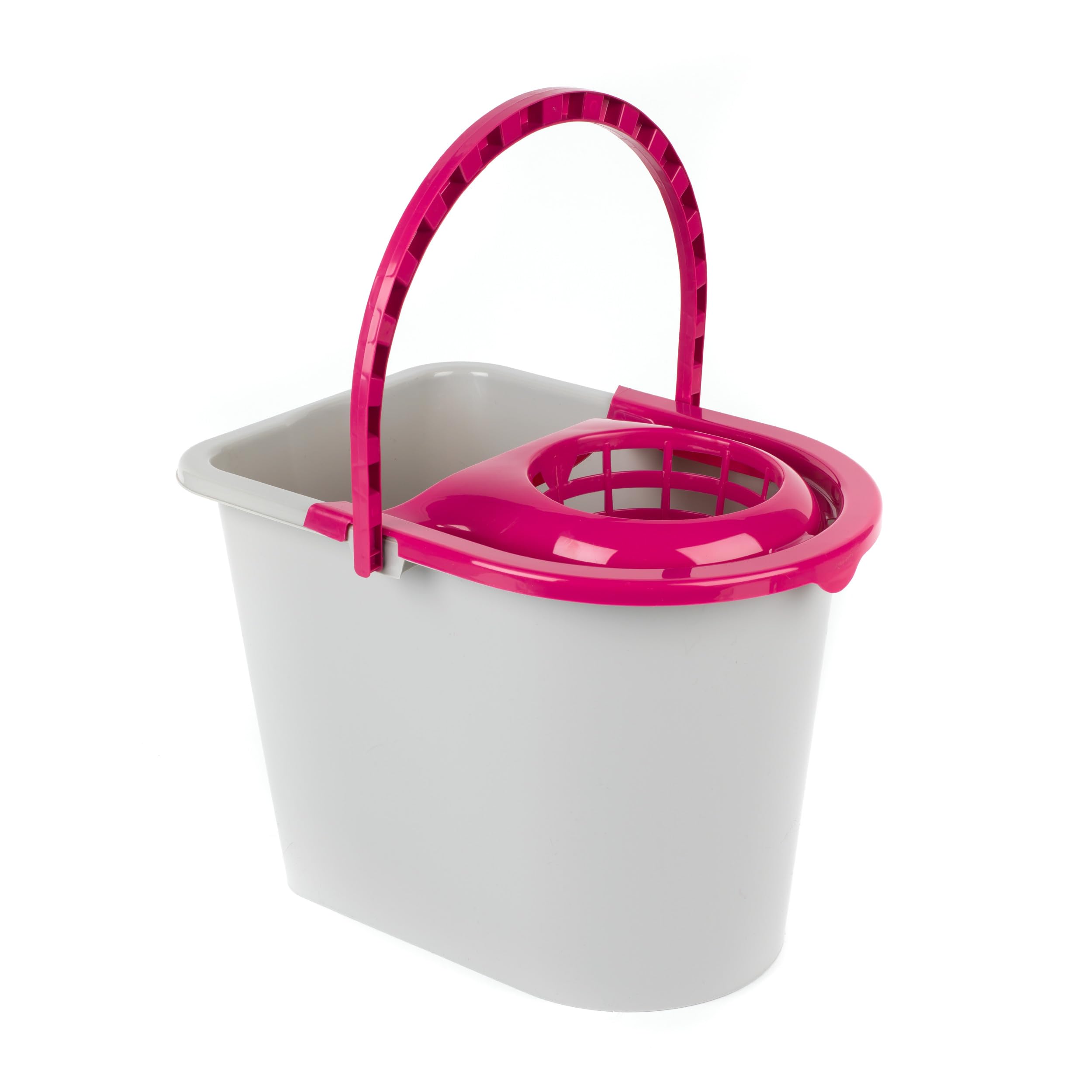 Kleeneze KL062598EU Mop Bucket – With Mop Head Wringer, Carry Handle, Plastic Water Pail, Cleaning Bucket For Floors, Detachable Wringer, Pouring Spout, Large, Strong & Durable, 14L Capacity, Pink