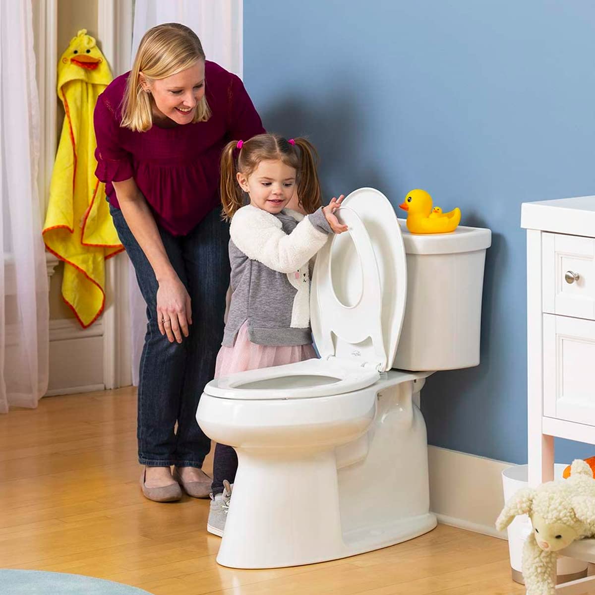 Little2Big Toilet Seat with Built-In Toddler Potty Training Seat, Slow Close, Easy to Install, Made in USA, ROUND, White