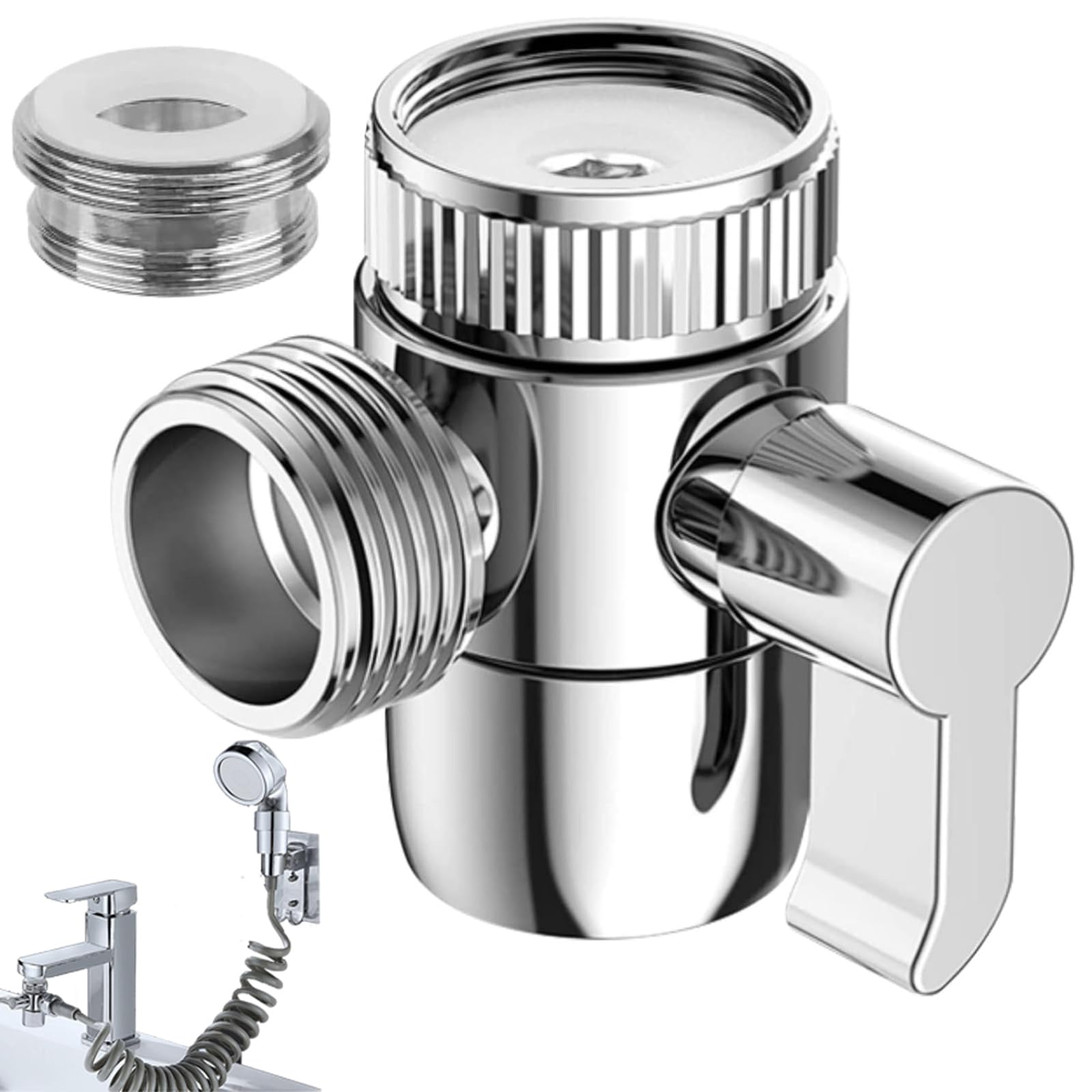 ieron 3 Way Shower Diverter Valve, Brass Sink Faucet Diverter Valve to Sink Hose Sprayer, Shower Attachment for Bath Taps, Faucet Splitter for Kitchen, M22 X M24 Adapter Replacement Part