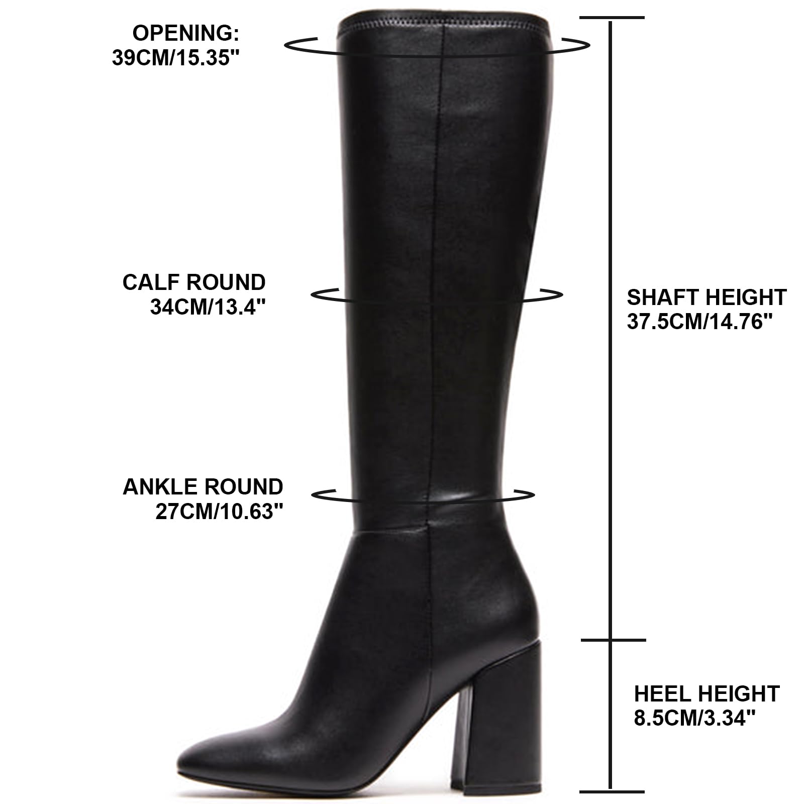 SOVANYOU Women's Faux Leather Tall Boots Fashion Square Toe Chunky Heel Knee High Boots with Side Zip