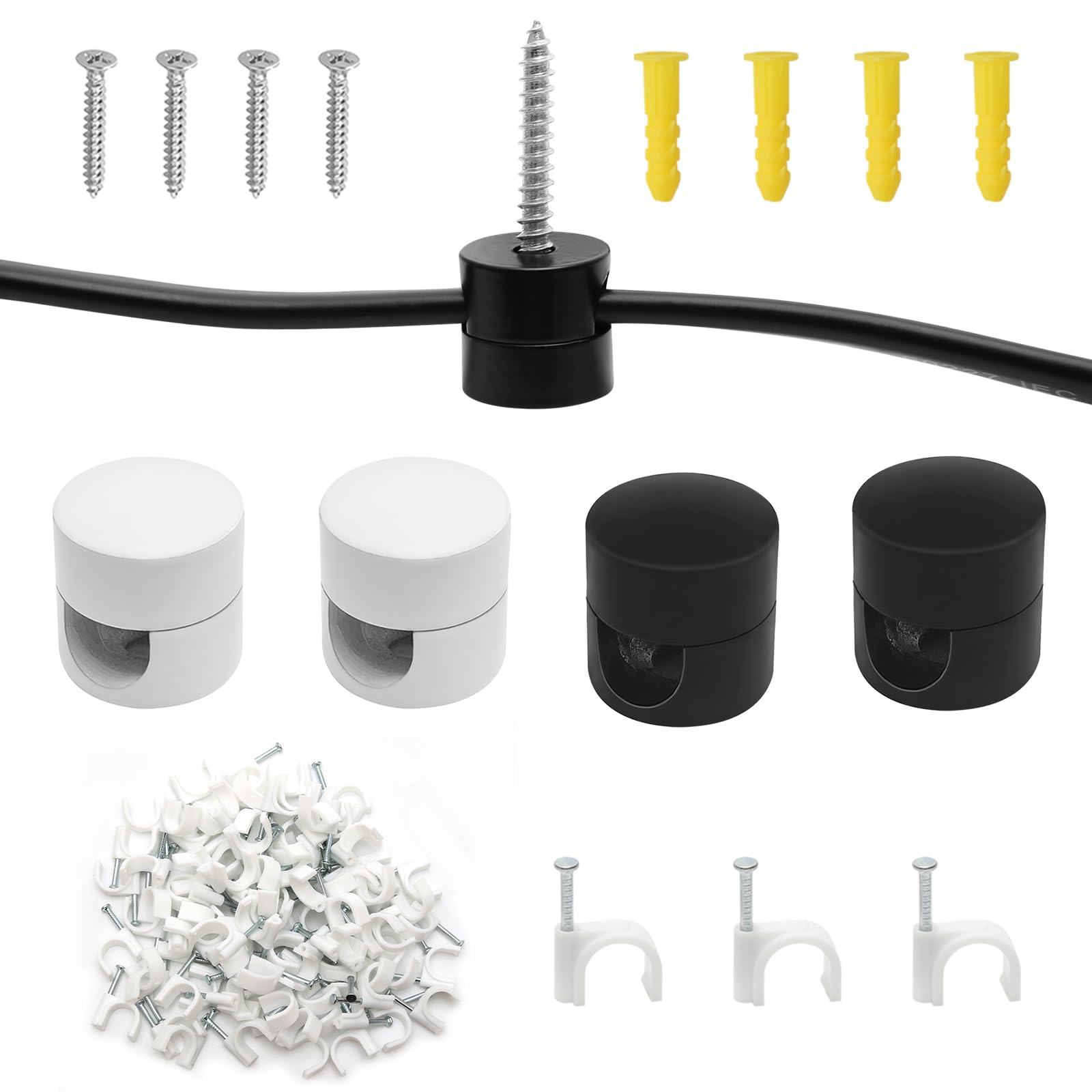 4 Pcs Ceiling Cable Mount Hook Heavy Duty, Metal Swag Hook for Ceiling Light Cable with Cable Pins for Wall, Cable Clips Decentralizer with Screw for Pendant Light Cable