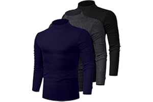 Riyiper 3 Pack Men's Mock Neck Shirts, Long Sleeve Cotton Turtleneck Tops Slim Fit Lightweight Pullover Casual Knit Sweaters