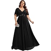 Ever-Pretty Women's Summer Plus Size Formal Dresses V Neck Applique Evening Gowns Mother of The Bride Dress for Curvy Women