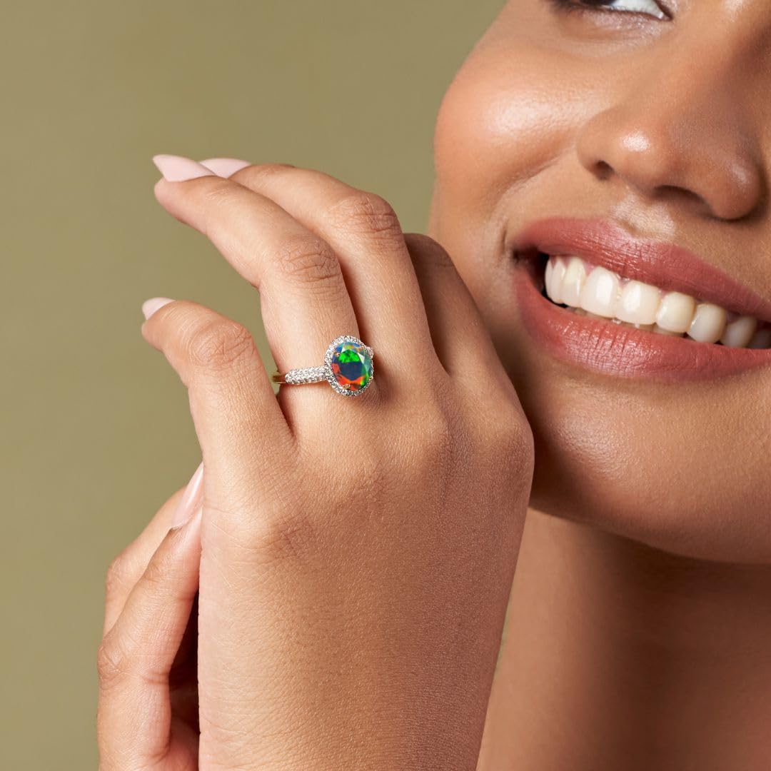 AAAA+ Certified Natural 8-10 mm Oval Shape Faceted Black Opal Gemstone Multi Fire Premium Smoked Welo Opal for Earrings Ring Necklace Jewelry Making Supplies Healing Crystals Loose Gemstones